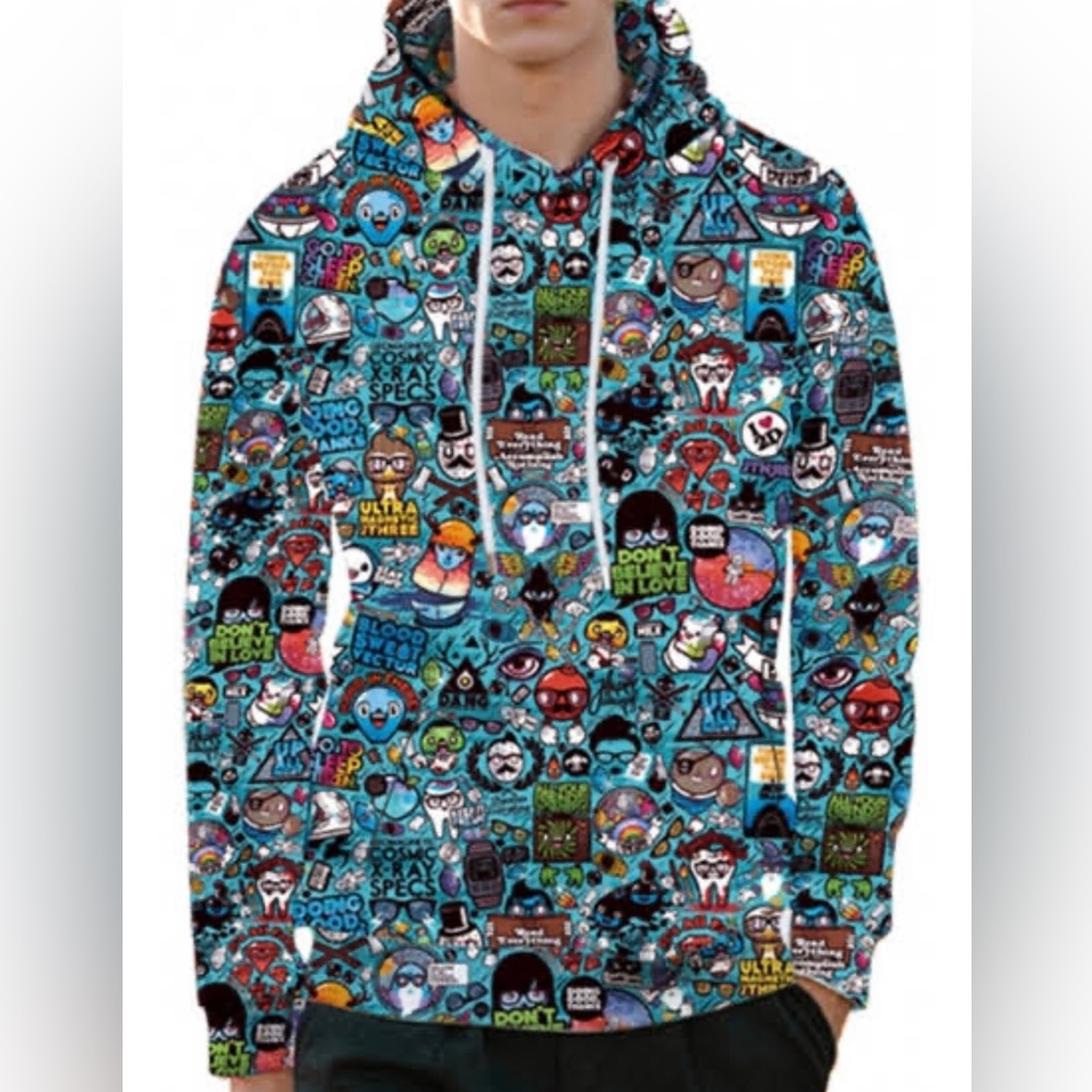 - MR 1991INC & Miss unisex graffiti cartoon character print hooded pullo…